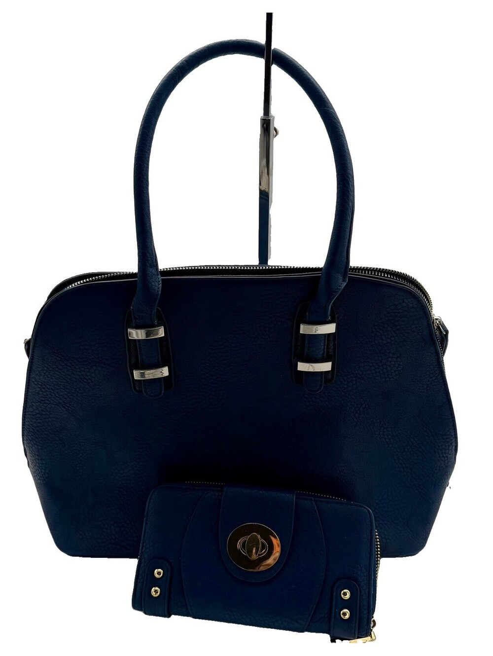 Charming Charlie Navy pebbled faux-leather satchel handbag And Wallet Free Ship